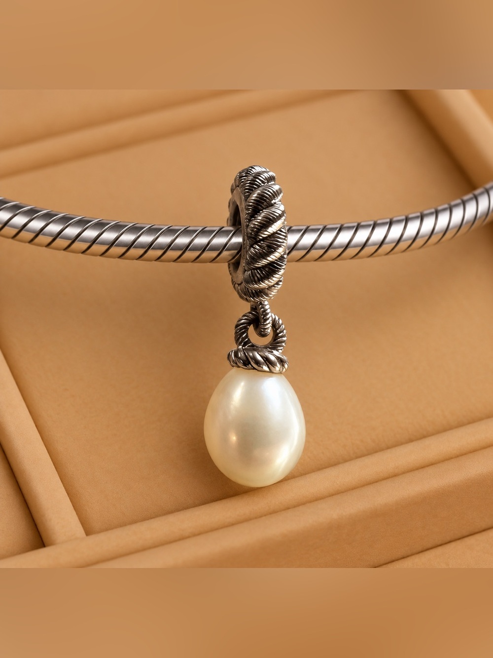 Judith Ripka .925 Diamonique Pearl Drop Dangle Charm EUC RIPKA #251